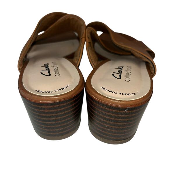 Clarks‎ Collection Mules Criss Cross Leather Block Heel Slides Brown Size - Picture 4 of 6